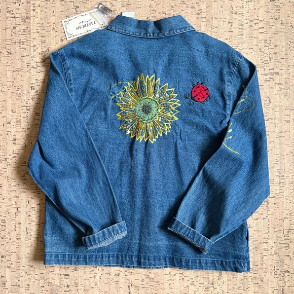 NET Vintage Tantrums Embroidered Sunflower Denim Jacket small - Picture 2 of 5